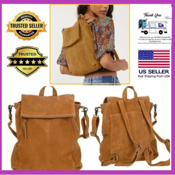 Free People Tiger-eye Large Backpack Suede Leather NWT🆕💥📦⌚🏃🏻💨⚡🚚 - Picture 1 of 15